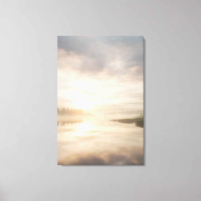 Misty Lake Sunrise Golden Reflection Canvas Print (Front)
