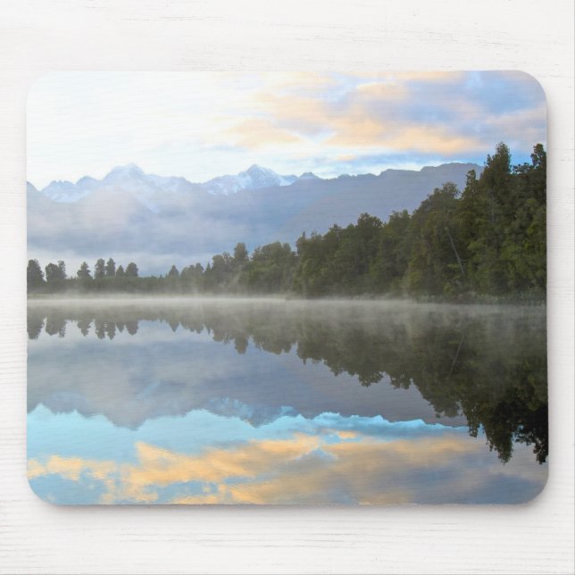 Misty Lake Trees Reflection Tranquil Nature Photo Mouse Pad (Front)