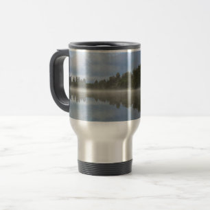 Misty Lake Trees Reflection Tranquil Nature Photo Travel Mug
