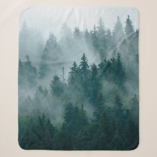 Misty landscape with fir forest in hipster vintage sherpa blanket