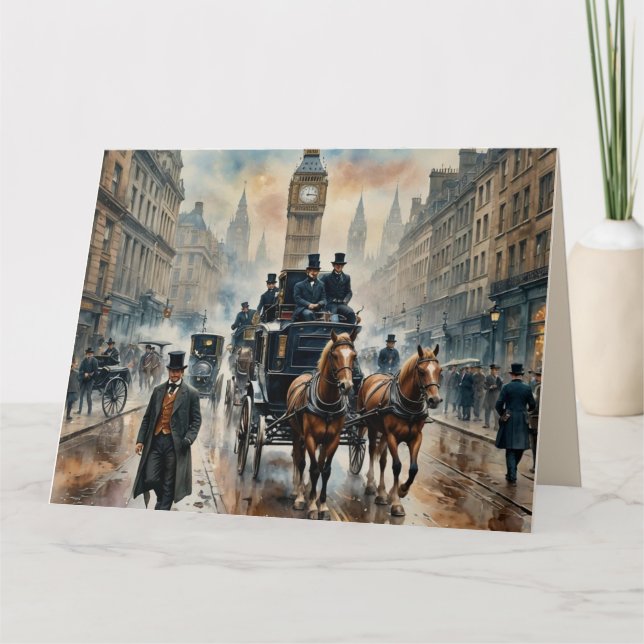 Misty London Street 1800s Birthday  Card (Front)