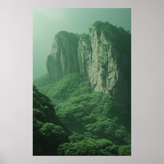 Misty Majesty: Tranquil Mountain Forestscape Poster (Front)