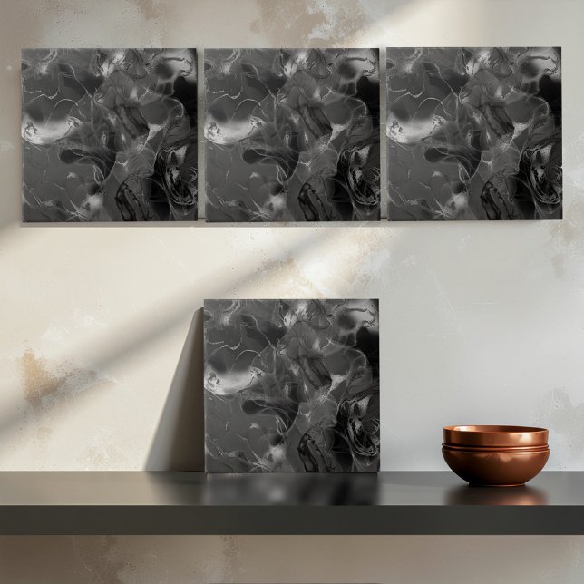 Misty Marble Abstract Pattern Dark B&W ID705a Ceramic Tile (Creator Uploaded)