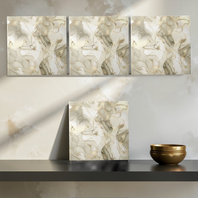 Misty Marble Abstract Pattern Light Gold ID705c Ceramic Tile (Creator Uploaded)