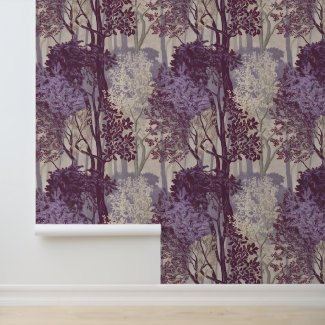 Misty Maroon, Lilac & Violet Forest Peel and Stick Wallpaper
