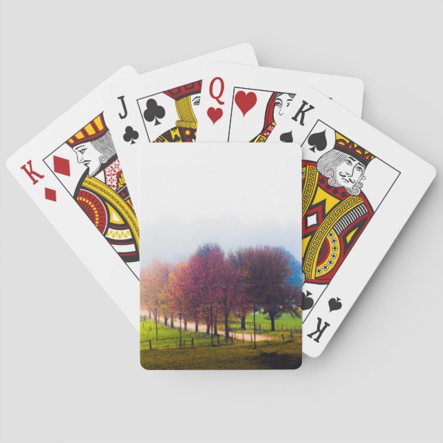 Misty meadow in autumn poker cards (Back)