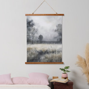 Misty Meadow Landscape Hanging Tapestry