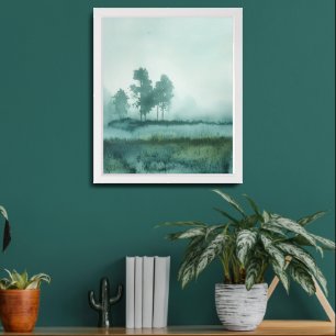 Misty Meadow Trees Landscape Framed Art