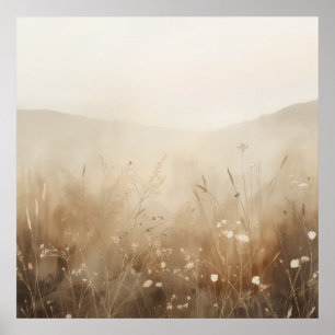 Misty Meadow Wildflower Landscape Poster