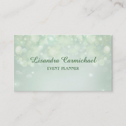 Customizable Misty Mint Bokeh Event Planner Business Cards