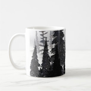Misty Monochrome Pine Forest Watercolor Art Print Coffee Mug