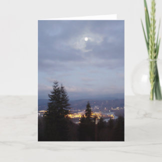 Misty Moon Over the Columbia River Card