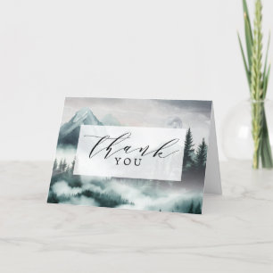 Misty Moonlight Mountain Forest Woods Wedding Letterpress Thank You Card