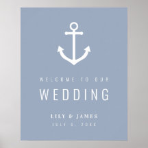 Misty Morning Blue Gray Nautical Anchor Welcome