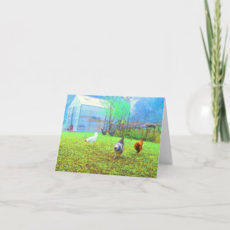 Misty Morning Chickens Art Note Card