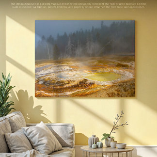 Misty Morning Geyser: A Yellowstone Wonderland Canvas Print