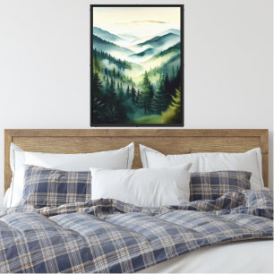 Misty Morning Mountain Pines House Flag Canvas Print