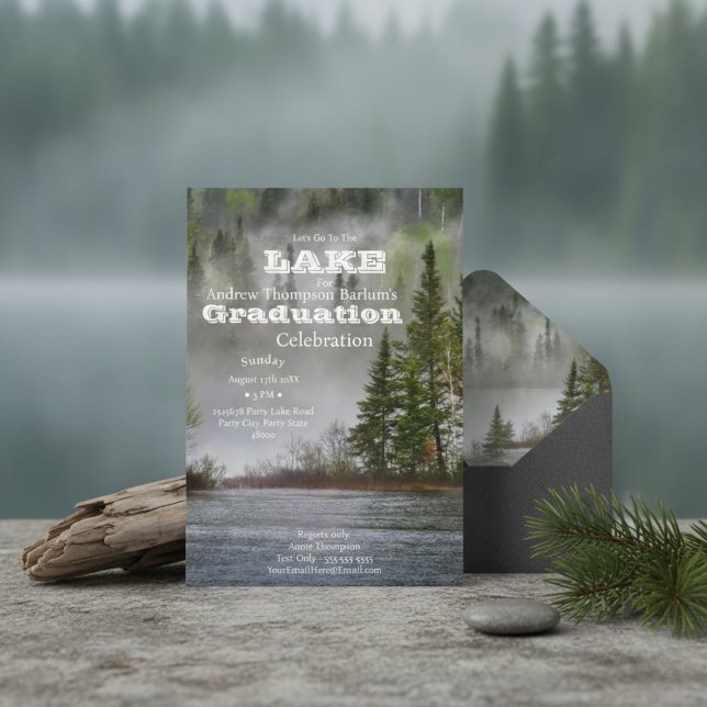 Misty Morning Pines Lakeside Graduation Invitation (A timeless design for a monumental day.)