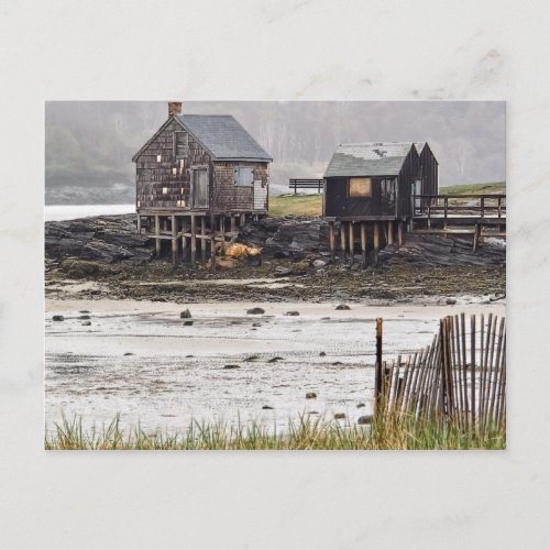 Misty Morning Shacks Postcard