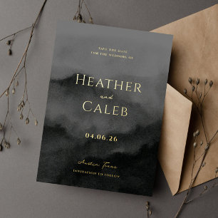 Misty Mountain Black Gold Wedding Save the Date Foil Invitation