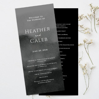 Misty Mountain Black Watercolor Wedding Program