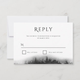 Misty Mountain Black Watercolor Wedding RSVP Card