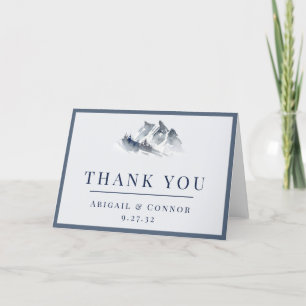 Misty Mountain Blue Grey White Elegant Border Letterpress Thank You Card