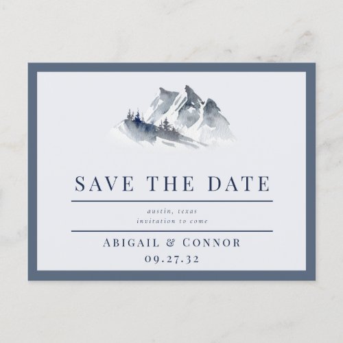 Misty Mountain Blue Grey White Save the Date Announcement Postcard