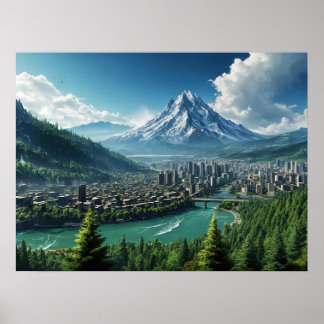 Misty Mountain City Poster