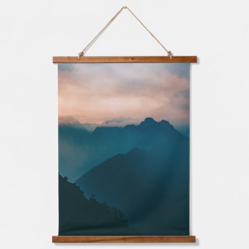 Misty Mountain Cloudscape at Dawn Wood Topped Hanging Tapestry