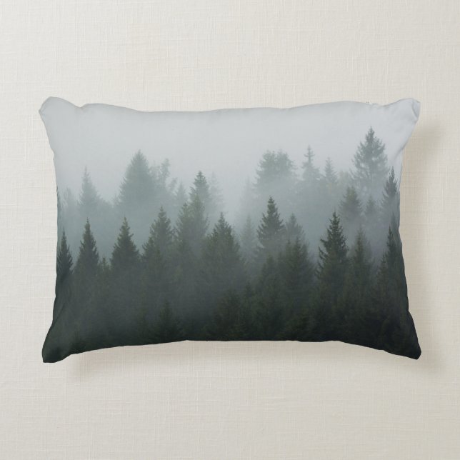 Misty Mountain Forest Autumn Fog Accent Pillow (Front)