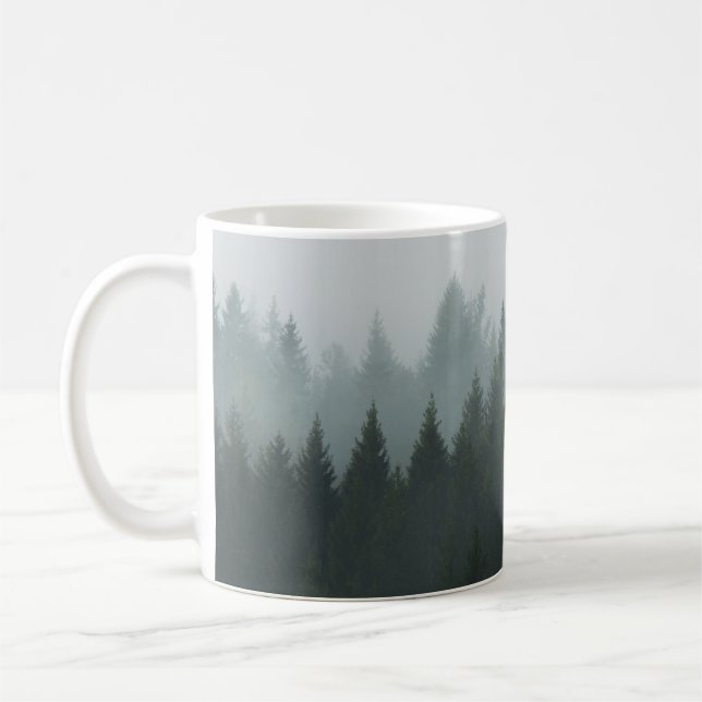 Misty Mountain Forest Autumn Fog Coffee Mug (Left)