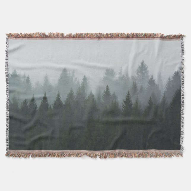Misty Mountain Forest Autumn Fog Throw Blanket (Front)