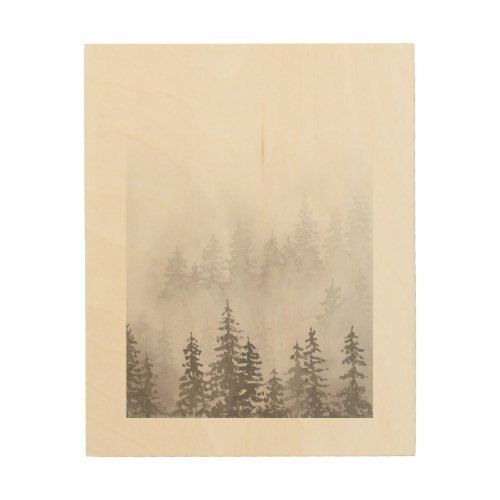 Misty Mountain Forest Evergreen Trees Gray Wood Wall Art
