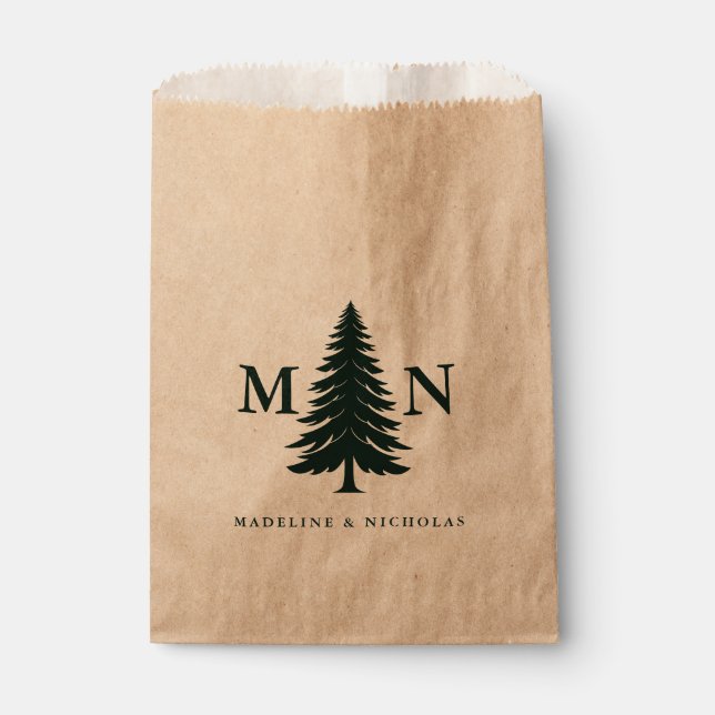Misty Mountain Forest Green Pine Tree Wedding Favor Bag (Front)