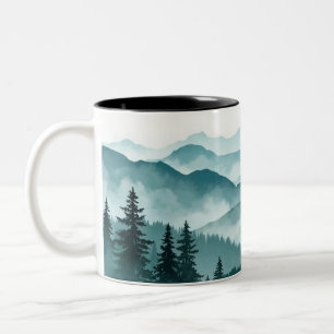Misty Mountain Forest Landscape  Two-Tone Coffee Mug
