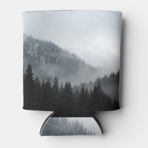 Misty Mountain Forest Scenic Landscape View Can Cooler