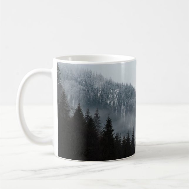Misty Mountain Forest: Scenic Landscape View Coffee Mug (Left)