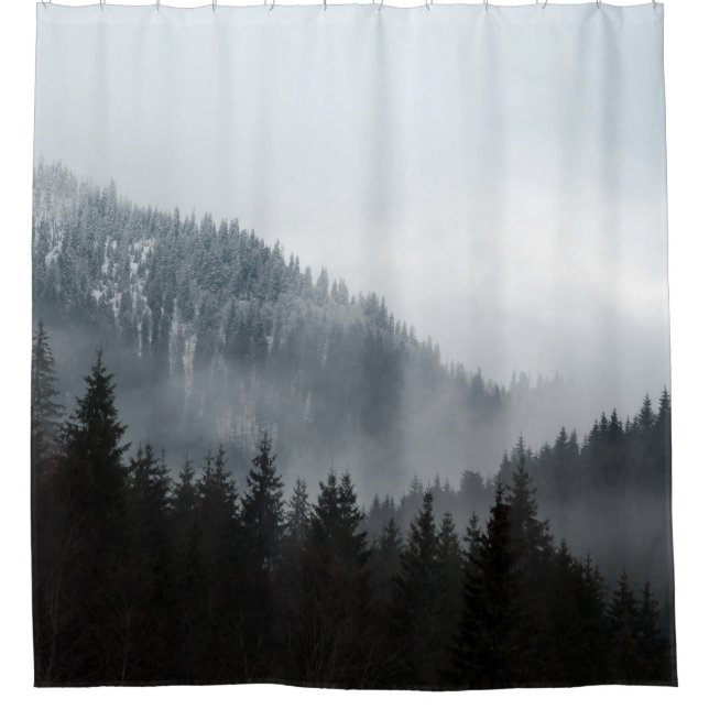 Misty Mountain Forest: Scenic Landscape View Shower Curtain (Front)