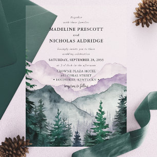 Misty Mountain Forest Watercolor Wedding Acrylic Invitations
