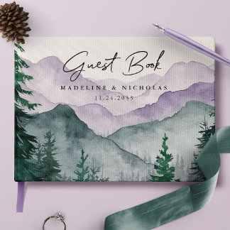 Misty Mountain Forest Watercolor Wedding Guest Book