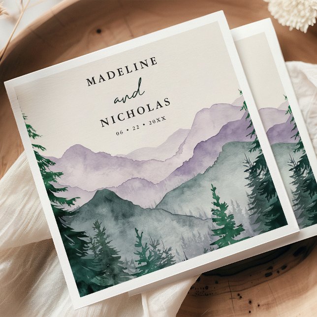 Misty Mountain Forest Watercolor Wedding Napkins (Creator Uploaded)