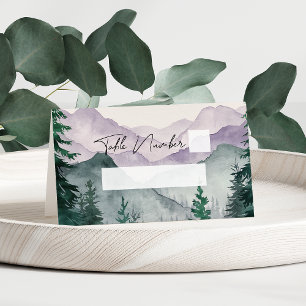 Misty Mountain Forest Watercolor Wedding Place Card