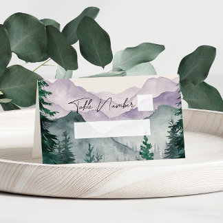 Misty Mountain Forest Watercolor Wedding Place Card