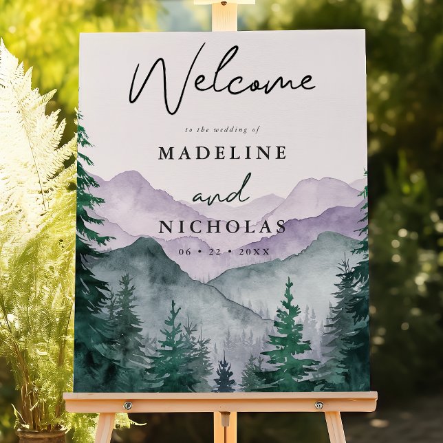 Misty Mountain Forest Watercolor Wedding Welcome Foam Board (Creator Uploaded)