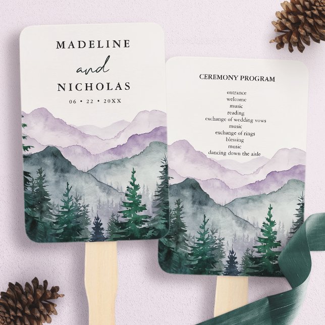 Misty Mountain Forest Wedding Program Hand Fan (Creator Uploaded)