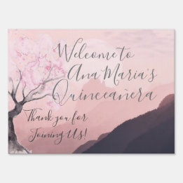 Misty Mountain Haze at Sunset Pink and Black Sign