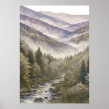 Misty Mountain Landscape Art Poster