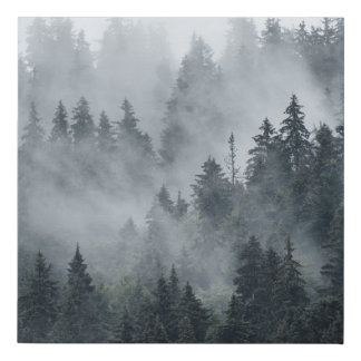 Misty Mountain Landscape Vintage Style Faux Canvas Print