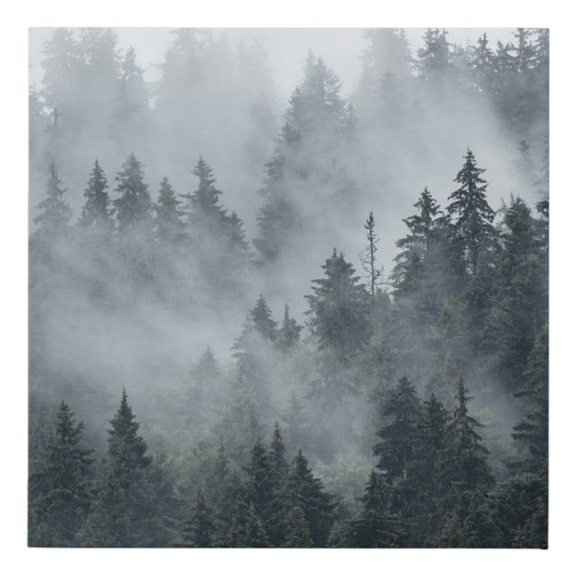 Misty Mountain Landscape Vintage Style Faux Canvas Print (Front)